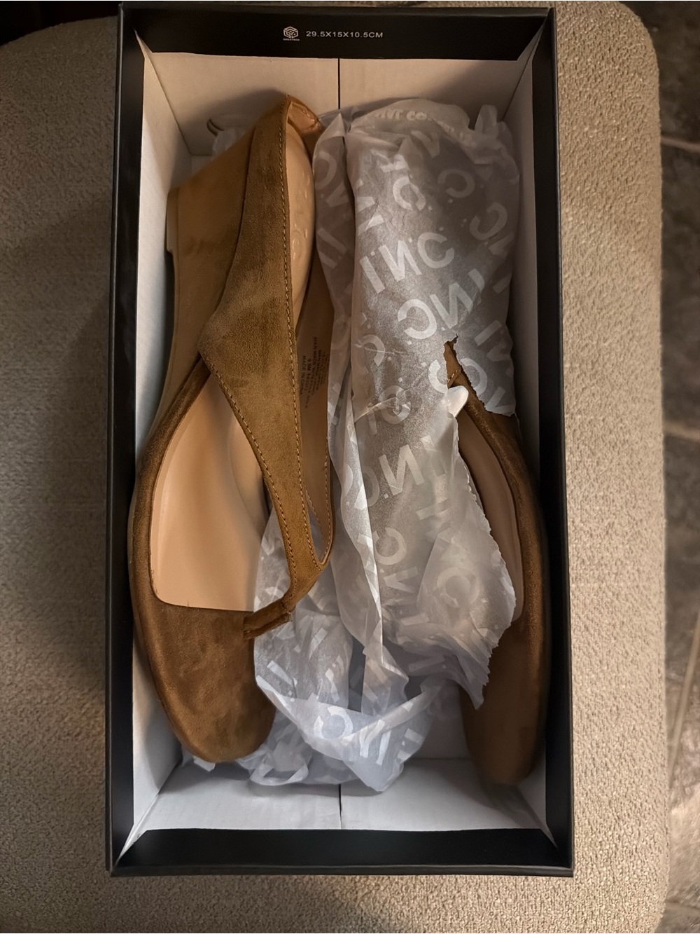 INC Women’s Suede Almond-Toe Slingback Flats in Brown